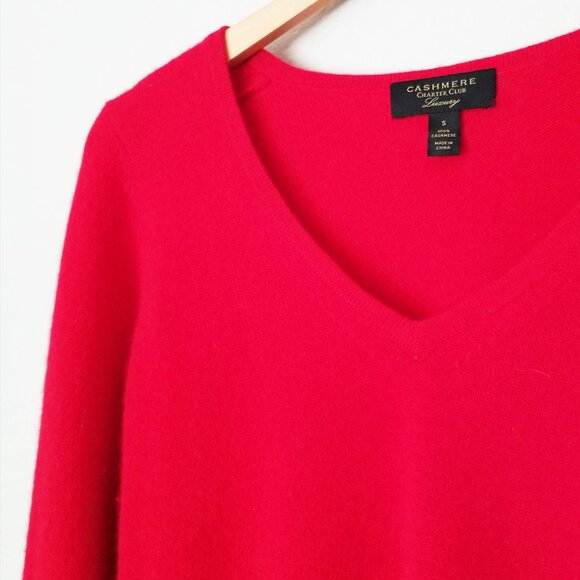 Charter Club Luxury 100% Cashmere V-Neck Sweater S Perfect Red Holiday $159 - Picture 11 of 16